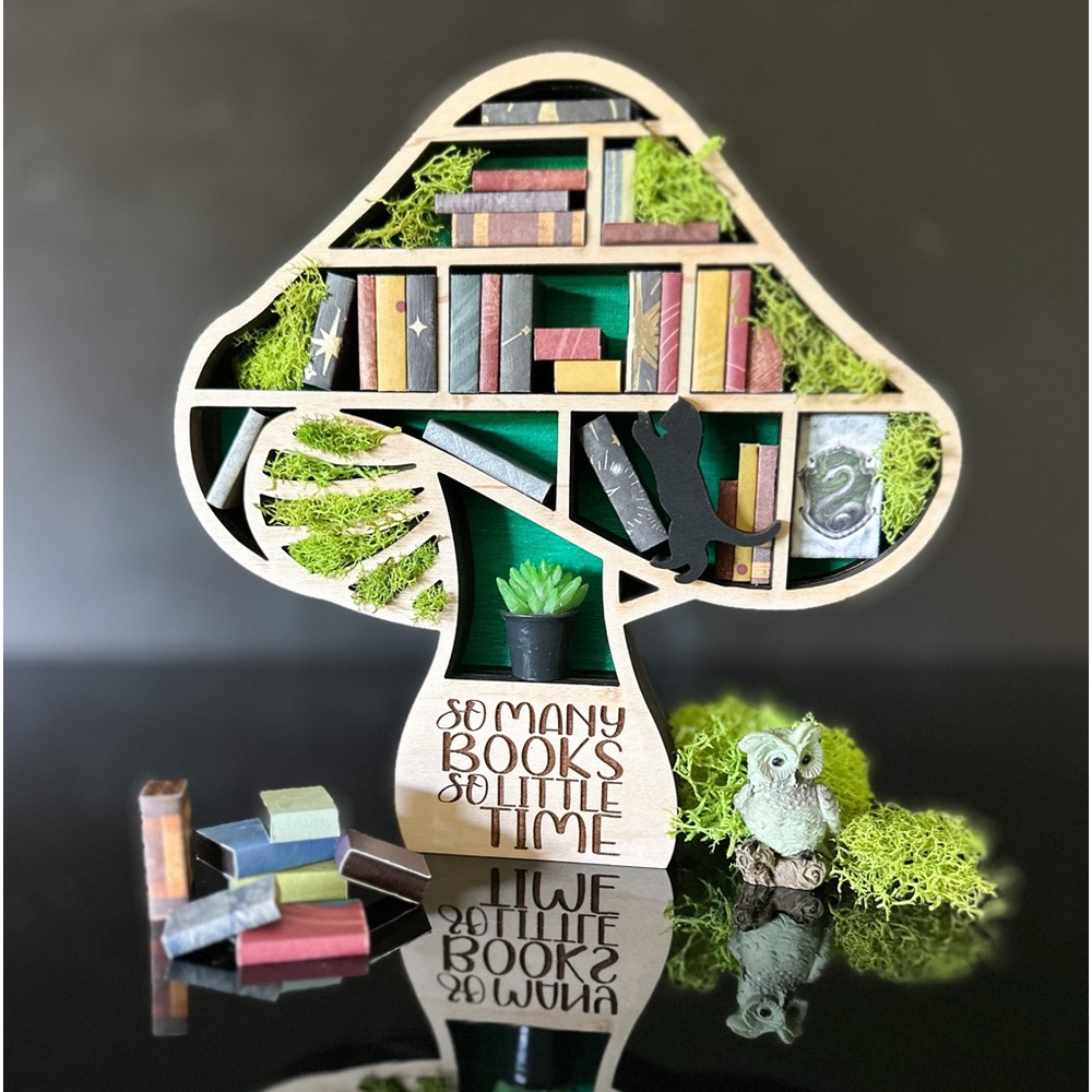 Mini Mushroom Bookshelf, 3-D Wood Mini Bookshelf, So Many Books, Book Lover Gift